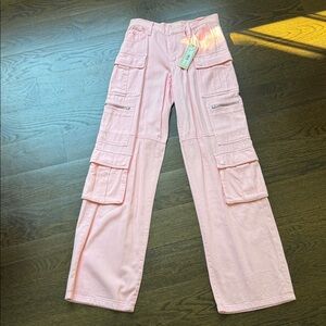 Alice + Olivia Light Pink soft denim Cargo pants *NWT